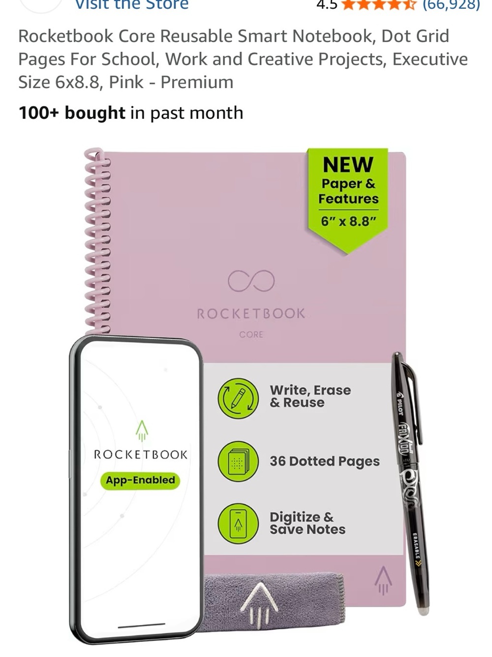 Rocketbook Core Reusable Smart Notebook - Pink